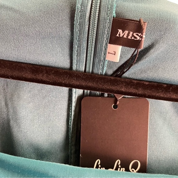 Long Lantern Sleeve Dark Green Mermaid Bodycon Square Neck Dress Sz Large NWT - Picture 6 of 8